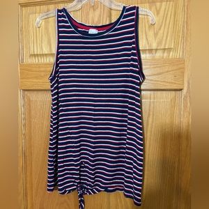 Cupio Red White and Navy blue striped sleeveless tie front top